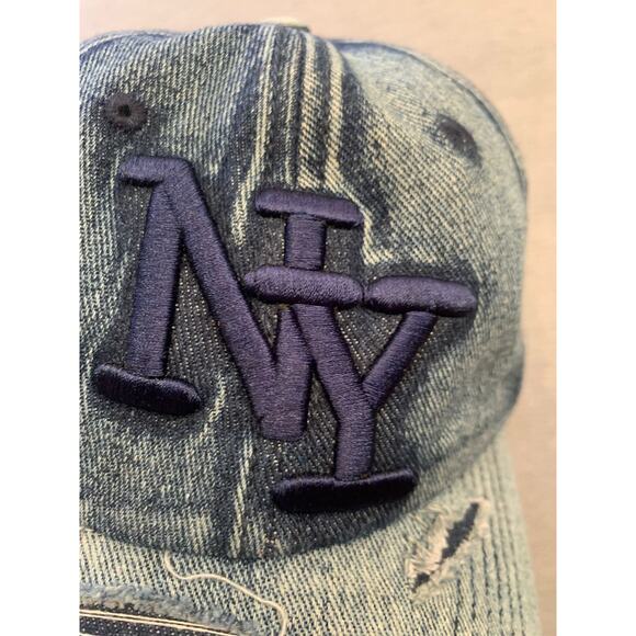 Nyc Men's One Size Blue Denim Distressed Baseball Hat - Picture 4 of 7